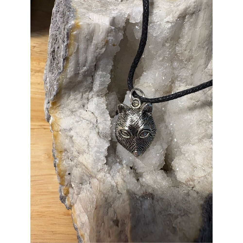 Necklace, Fox and Black Leather Necklace, Mens Necklace, NEW, Hand Made
